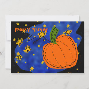 Orange Pumpkin Blue Starry Night Gold Stars Invitation
