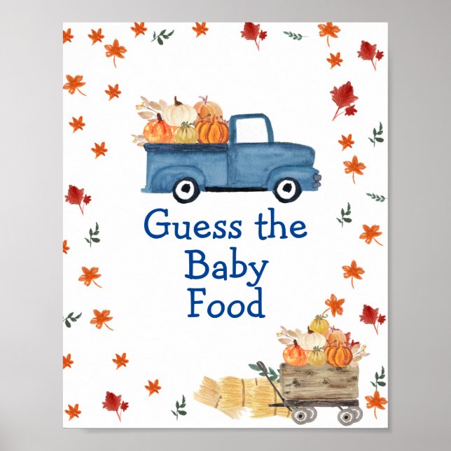 Orange Pumpkin Blue Truck Guess the Baby Food Sign (Front)