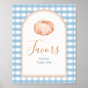 Orange Pumpkin Boho Blue Gingham Favours Sign