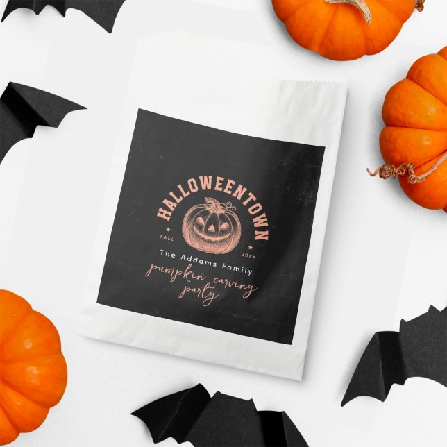 Orange Pumpkin Carving Black Halloween Party  Favour Bags (Creator Uploaded)