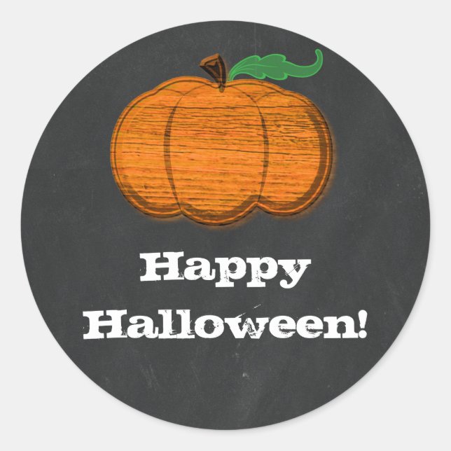 Orange Pumpkin Chalkboard Halloween Favour Classic Round Sticker (Front)