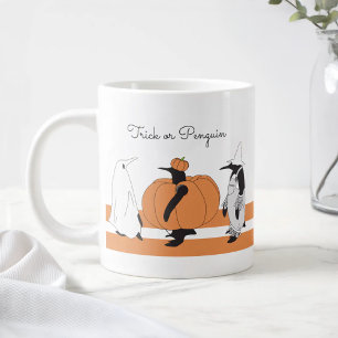 Orange Pumpkin Costome Penguin Funny Halloween Large Coffee Mug