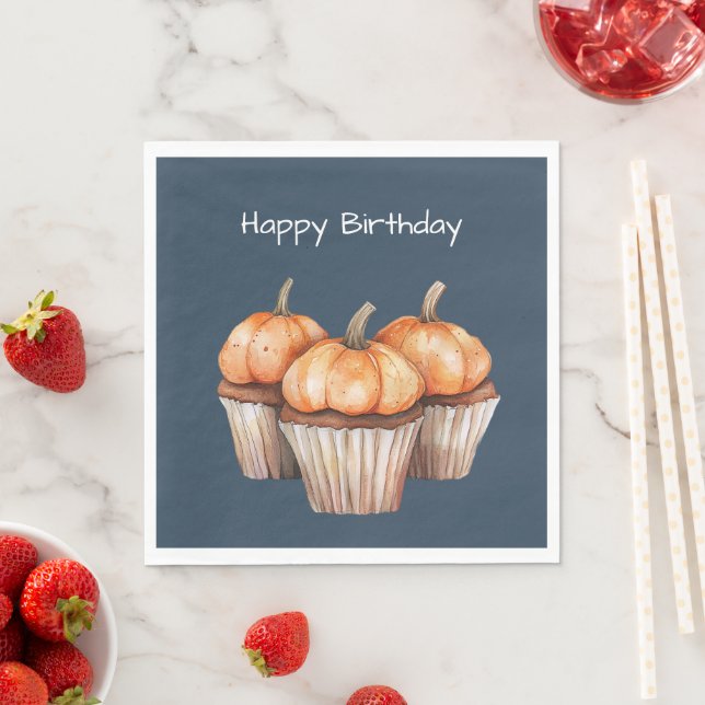 Orange Pumpkin Cupcakes Birthday Napkin (Insitu)