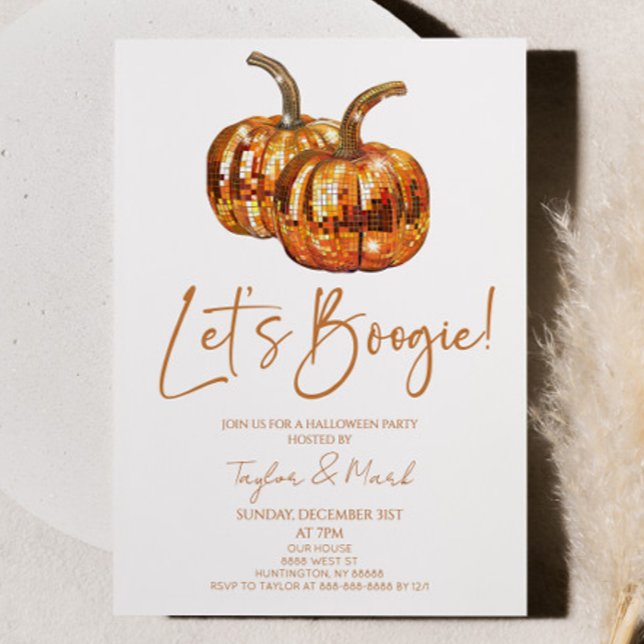 Orange Pumpkin Disco Ball Boogie Halloween Party Invitation (Creator Uploaded)