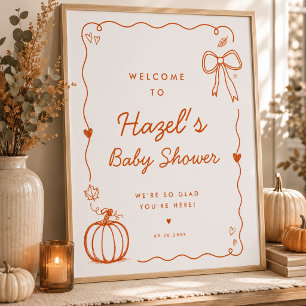 Orange Pumpkin Doodle Baby Shower Welcome Sign