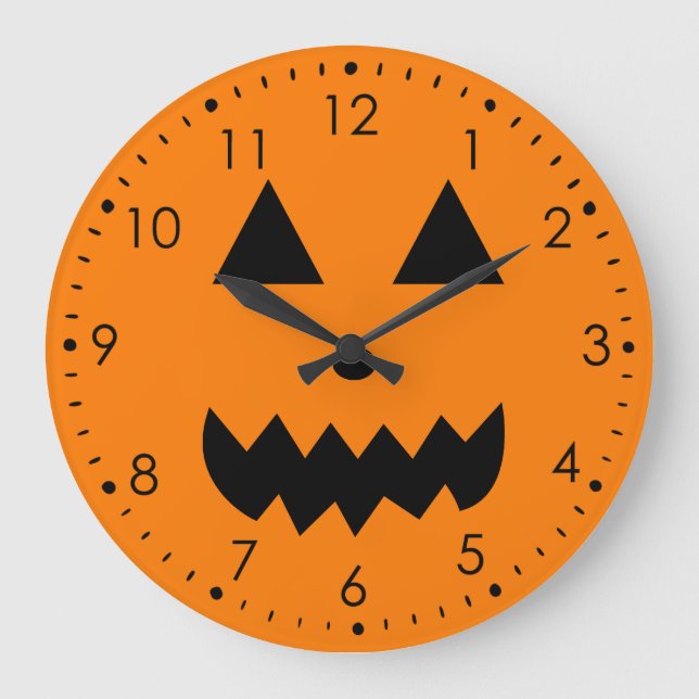 Orange Pumpkin Face Halloween Large Clock (Front)
