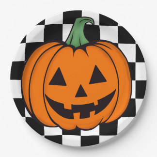 Orange Pumpkin Face Paper Napkin Plate