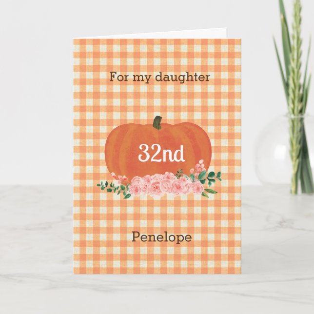 Orange Pumpkin Fall 32nd Birthday Card (Front)