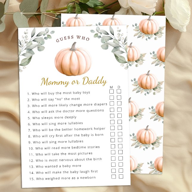 Orange Pumpkin Fall Baby Shower Mummy or Daddy (Mommy or Daddy Baby Shower Activity)