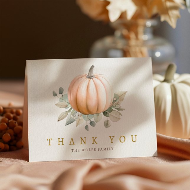 Orange Pumpkin Fall Baby Shower Thank You Card (Thank you Card - Blank inside)