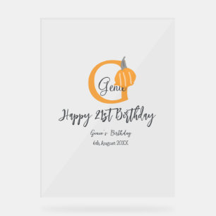 Orange pumpkin fall birthday 21st grey pastel fall acrylic sign