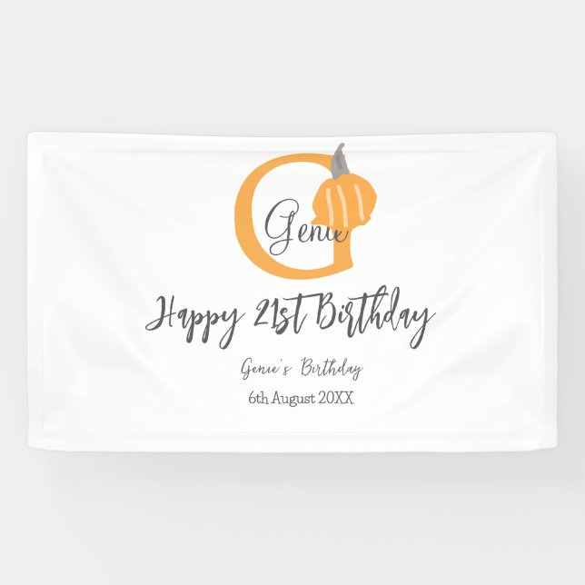 Orange pumpkin fall birthday 21st grey pastel fall banner (Horizontal)