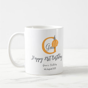 Orange pumpkin fall birthday 21st grey pastel fall coffee mug
