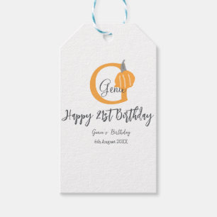 Orange pumpkin fall birthday 21st grey pastel fall gift tags