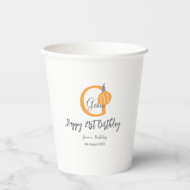 Orange pumpkin fall birthday 21st grey pastel fall paper cups (Front)