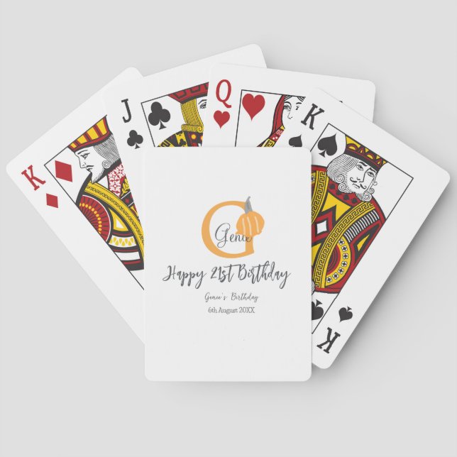 Orange pumpkin fall birthday 21st grey pastel fall playing cards (Back)