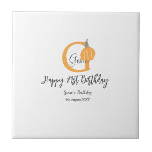 Orange pumpkin fall birthday 21st grey pastel fall tile