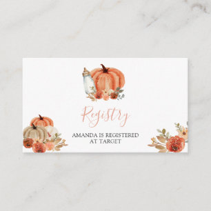 Orange Pumpkin Fall In Love Baby Shower Registry Enclosure Card