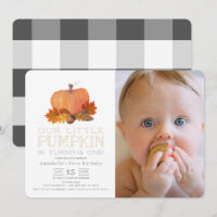 Orange Pumpkin Fall Leaves 1st Birthday Photo