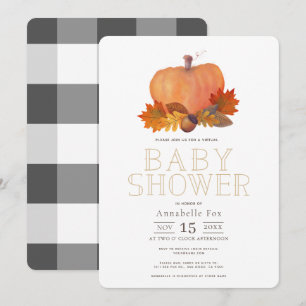 Orange Pumpkin Fall Leaves Virtual Baby Shower Invitation