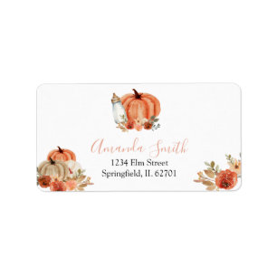 Orange Pumpkin Falling In Love Baby Shower Address Label