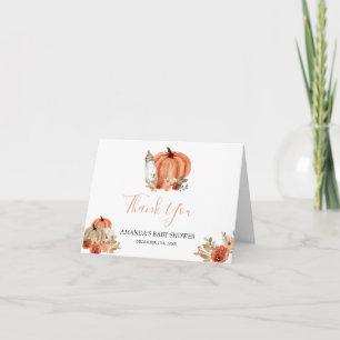 Orange Pumpkin Falling In Love Baby Shower Folded Thank You Card