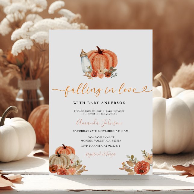 Orange Pumpkin Falling In Love Fall Baby Shower Invitation (Creator Uploaded)