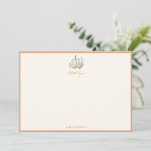 Orange Pumpkin Floral Fall Baby Shower Custom Thank You Card
