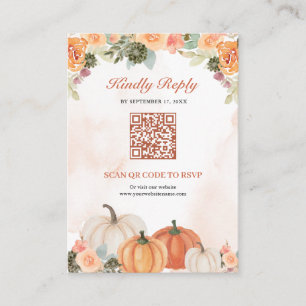 Orange Pumpkin Floral QR Code Wedding RSVP Enclosure Card