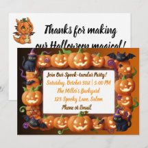Orange Pumpkin Frame Black Cat Halloween Party