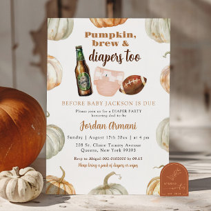 Orange Pumpkin Gender Neutral Brew and Diapers Invitation