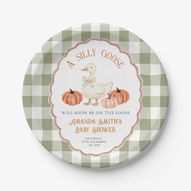 Orange Pumpkin Goose Baby Shower Paper Plates (Front)