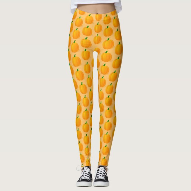 Orange Pumpkin Halloween Pattern Leggings (Front)