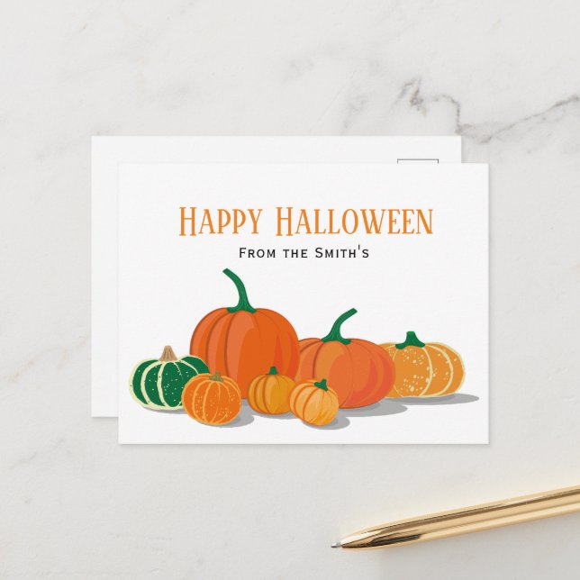 Orange Pumpkin Happy Halloween  Postcard (Front/Back In Situ)