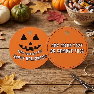 Orange Pumpkin Happy Halloween Your Custom Text Favour Tags