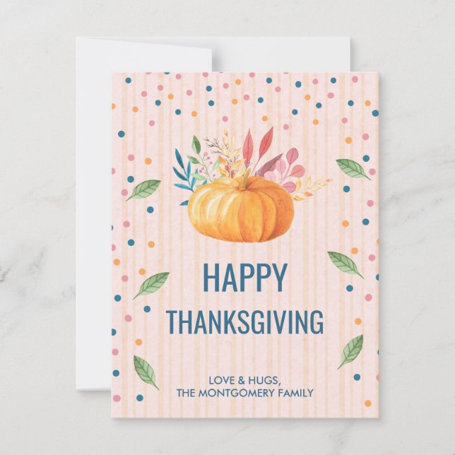 Orange Pumpkin Happy Thanksgiving Holiday Card (Front)