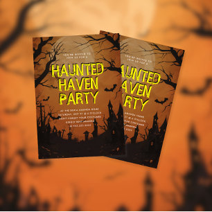 Orange Pumpkin Haunted Haven Halloween Party Invitation