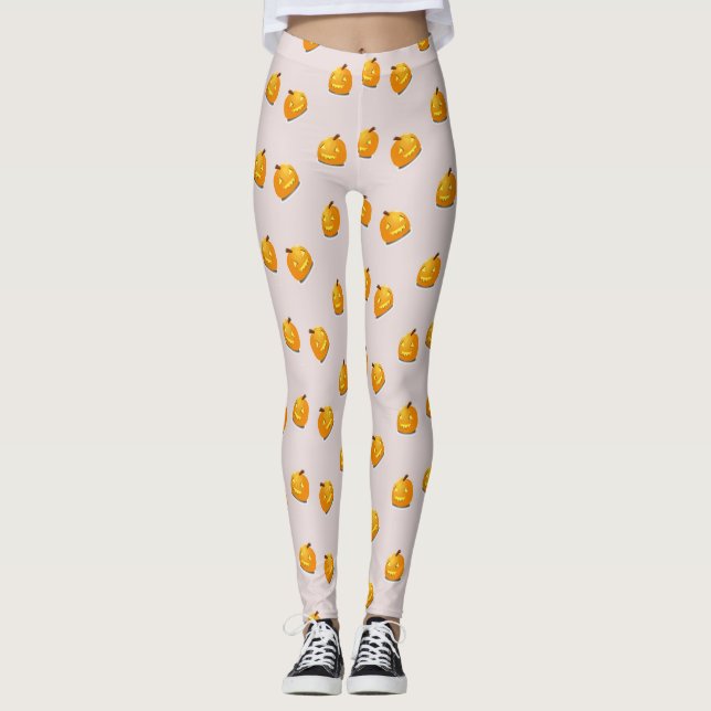 Orange pumpkin head pattern leggings (Front)