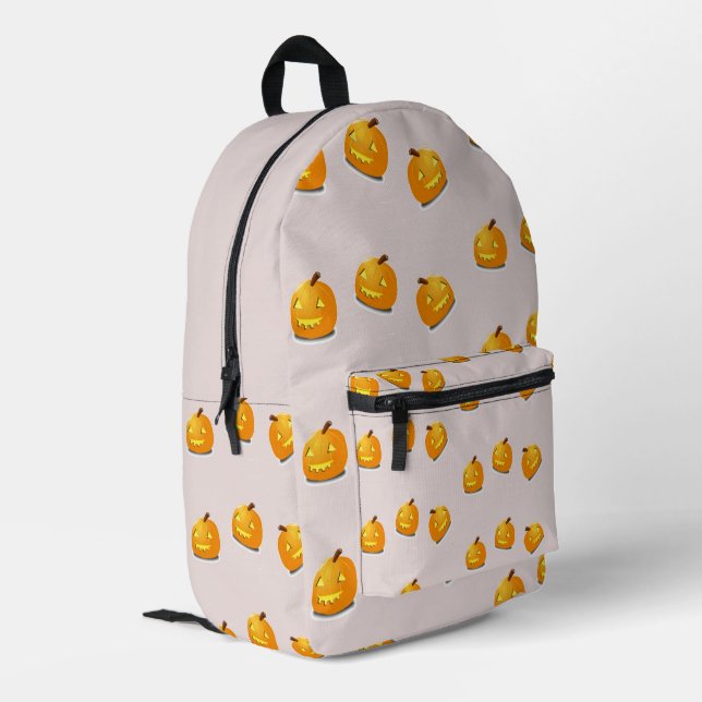 Orange pumpkin head pattern printed backpack (Back Corner Left)