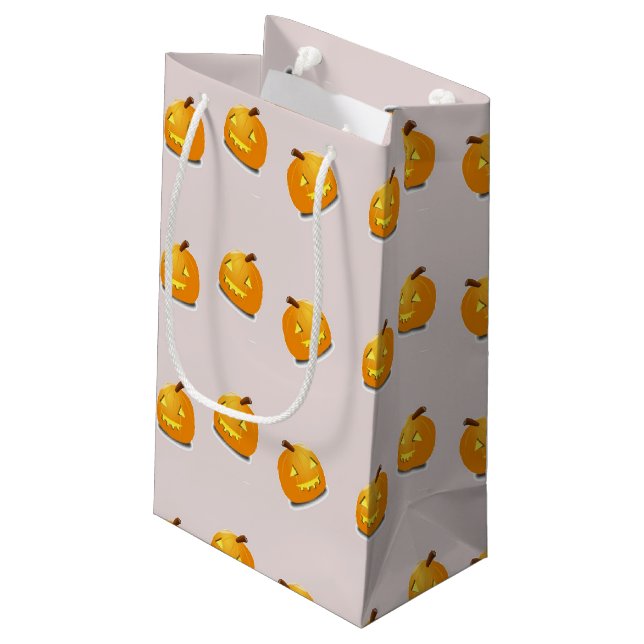 Orange pumpkin head pattern small gift bag (Back Angled)