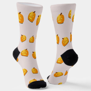 Orange pumpkin head pattern socks