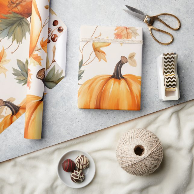 Orange Pumpkin is on The Way Autumn Baby Shower Wrapping Paper (Crafts)
