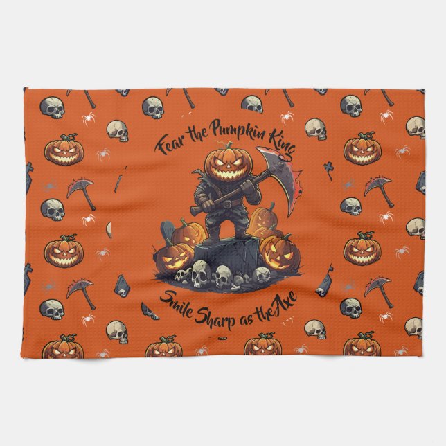 🎃 Orange Pumpkin King Kitchen Towel 🧡 (Horizontal)