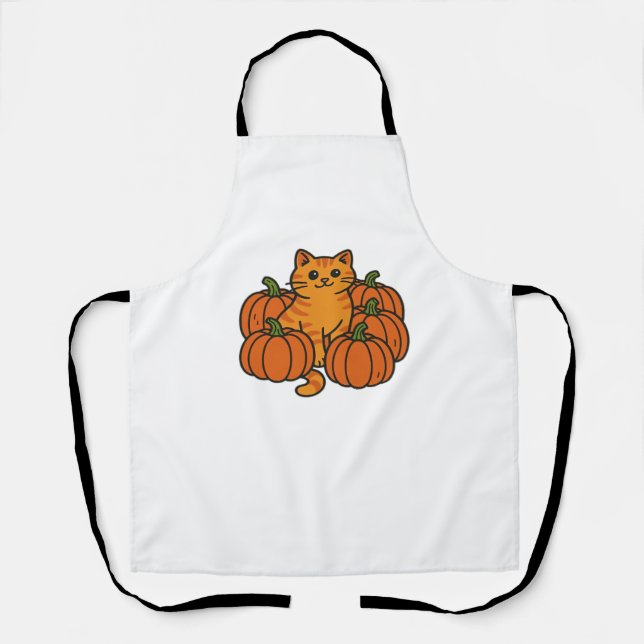 Orange Pumpkin Kitty Cat Magic Oversized T-Shirt Apron (Front)