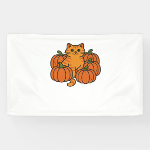 Orange Pumpkin Kitty Cat Magic Oversized T-Shirt Banner