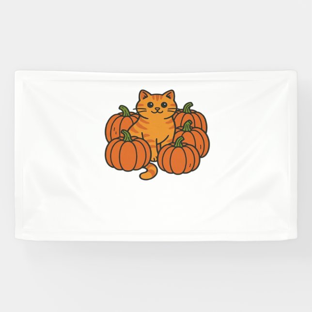 Orange Pumpkin Kitty Cat Magic Oversized T-Shirt Banner (Horizontal)