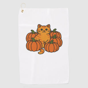 Orange Pumpkin Kitty Cat Magic Oversized T-Shirt Golf Towel