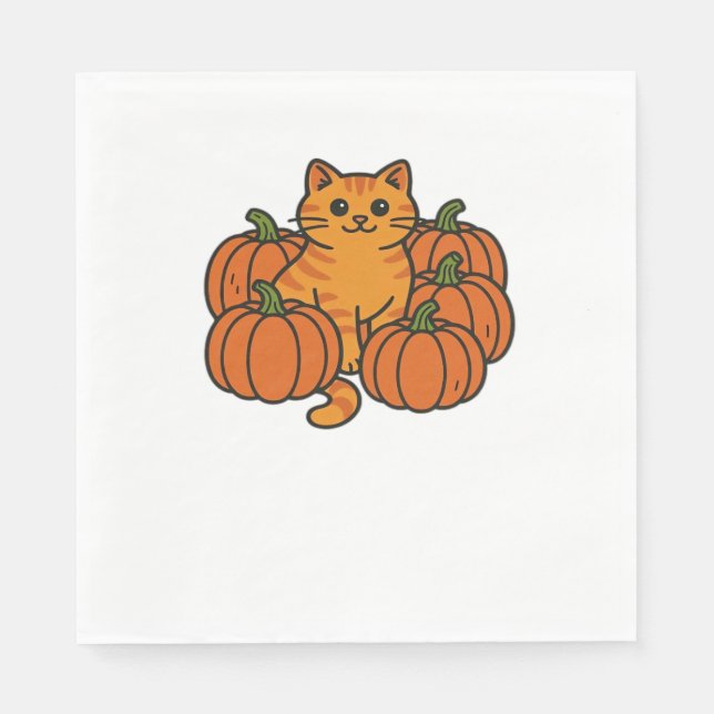 Orange Pumpkin Kitty Cat Magic Oversized T-Shirt Napkin (Front)