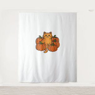 Orange Pumpkin Kitty Cat Magic Oversized T-Shirt Tapestry
