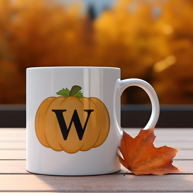 Orange Pumpkin Monogram Coffee Mug (Create your own monogrammed coffee cup for autumn.)